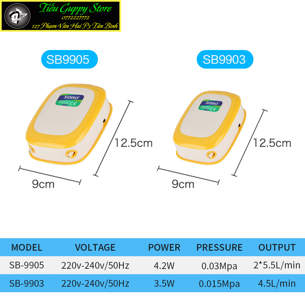 Máy sủi oxy sobo hồ cá 1 vòi sb-9903 và 2 vòi sb-9905 - máy chạy bền và êm