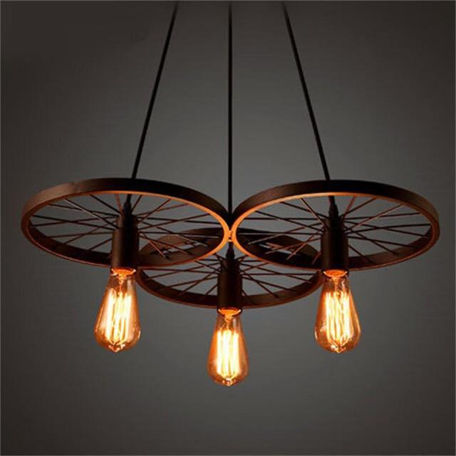 Bộ 3 đèn thả trần bánh xe trang trí nhà quán cà phê TH024-3 (Tặng kèm 3 bóng Led Edison 4W)