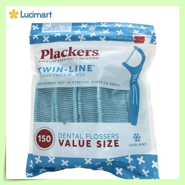 [HCM]Tăm Chỉ Nha Khoa Plackers Twin-Line Cool Mint Dental Floss Picks từ Mỹ (gói 150 cây)