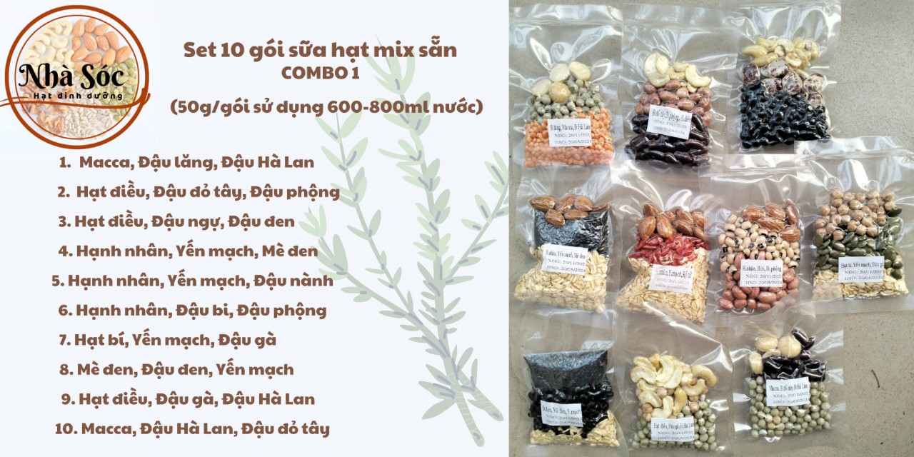 Set hạt dinh dưỡng làm sữa hạt [COMBO 10 NGÀY Mix sẵn 50g/gói]