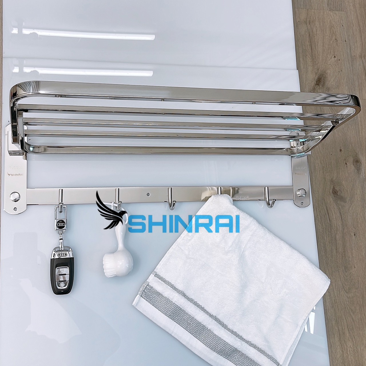 ( Dán Tường - Khoan Tường ) Giá Treo Khăn Nhà Tắm , Móc Treo Khăn Tắm SUS304 Đế Đặc 3.5CM Siêu Dày Chữ Nhật SHINRAI
