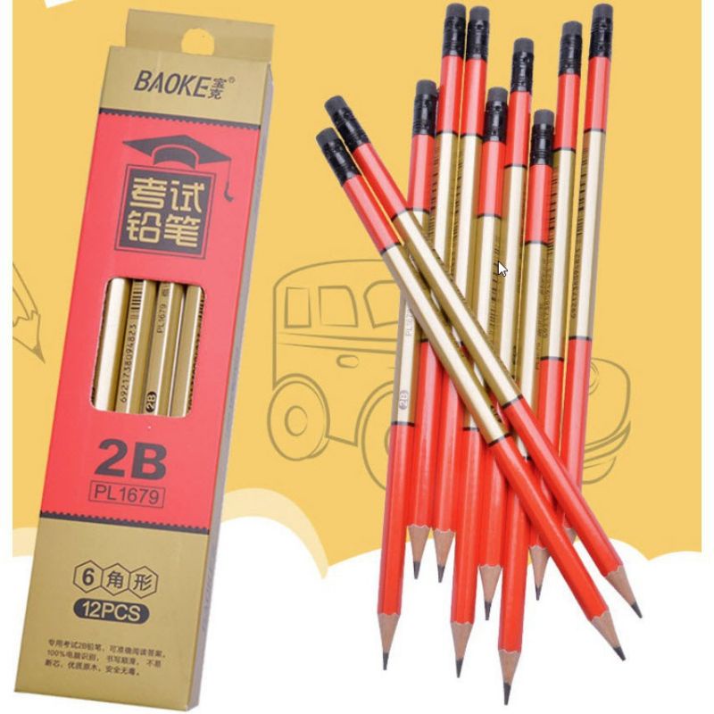 Bút chì gỗ 2b thân màu vàng đất baoke pl1679