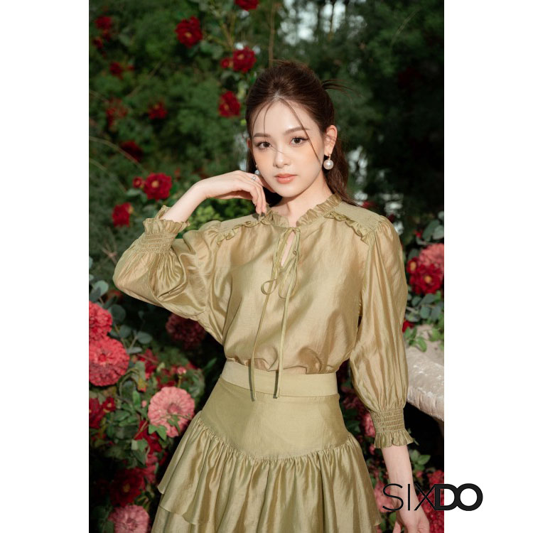 Chân váy tơ mini 2 tầng thời trang SIXDO (Z-Green Nuggets Ruffled Mini Skirt)