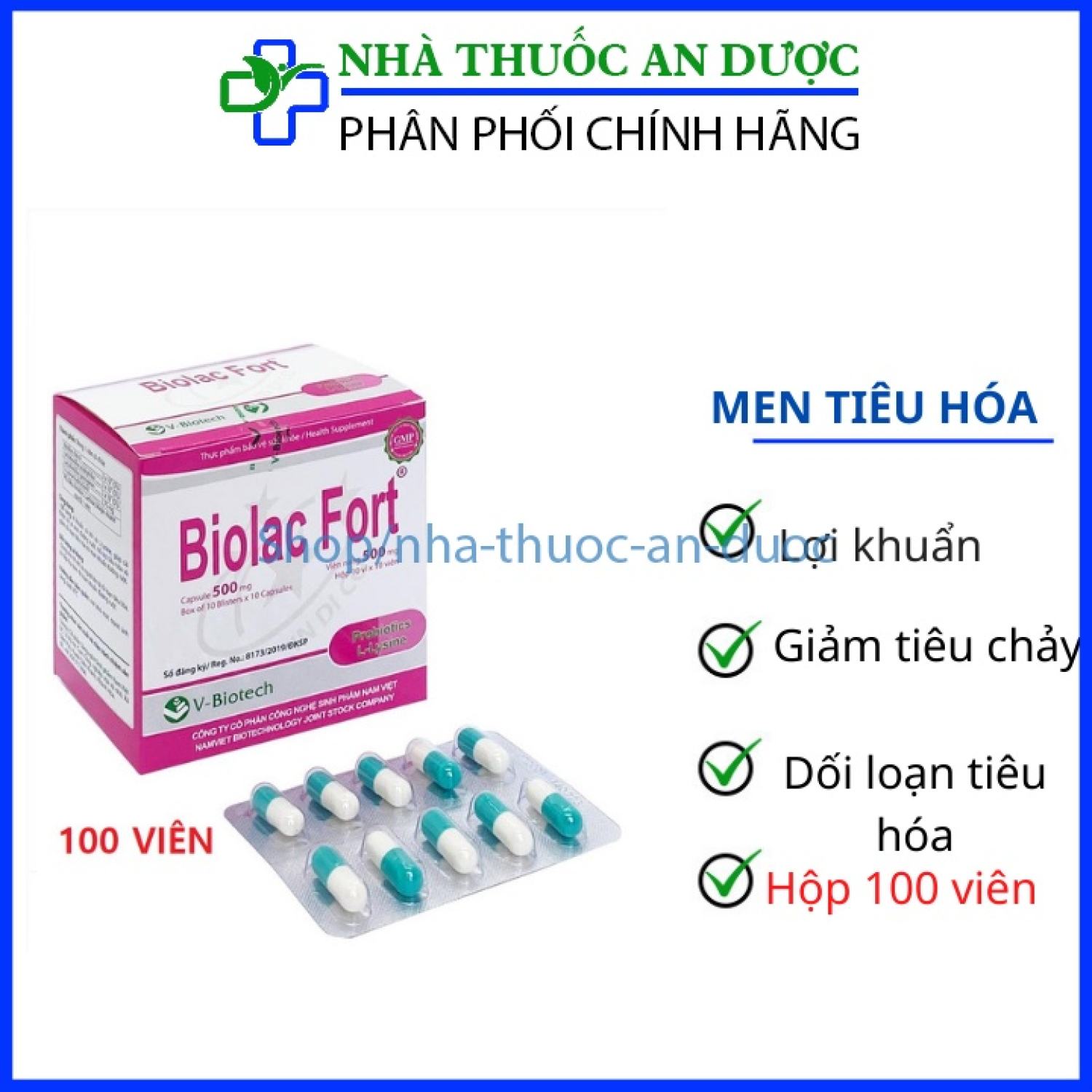 Men tiêu hóa Biolac Fort tăng cường hệ tiêu hóa , giảm đau bụng đầy hơi hộp 100 viên