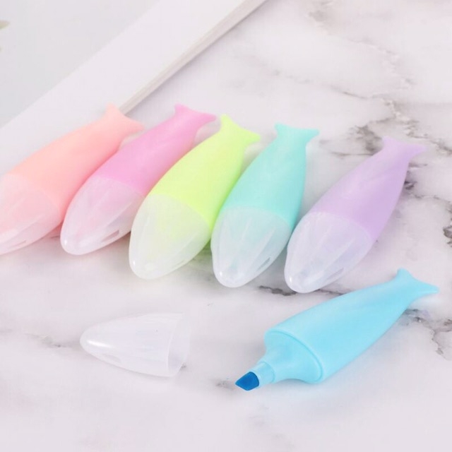 [HCM]VỈ set 6 bút dạ quang highlight pen con cá