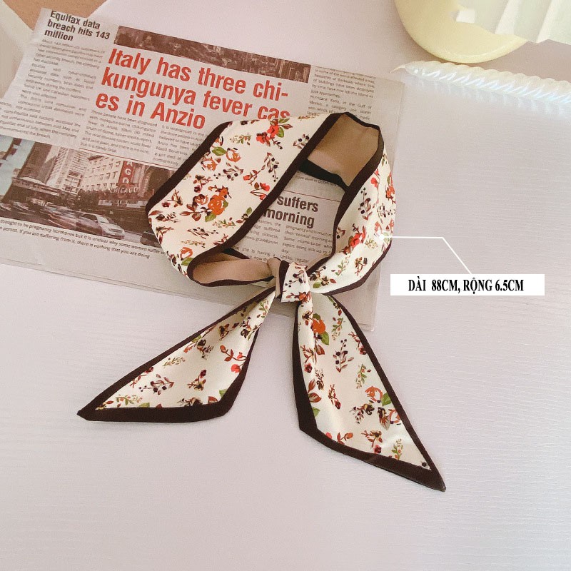 Khăn lụa buộc tóc phụ kiện thời trang đa năng kiểu Pháp dây buộc tóc Streamer K02