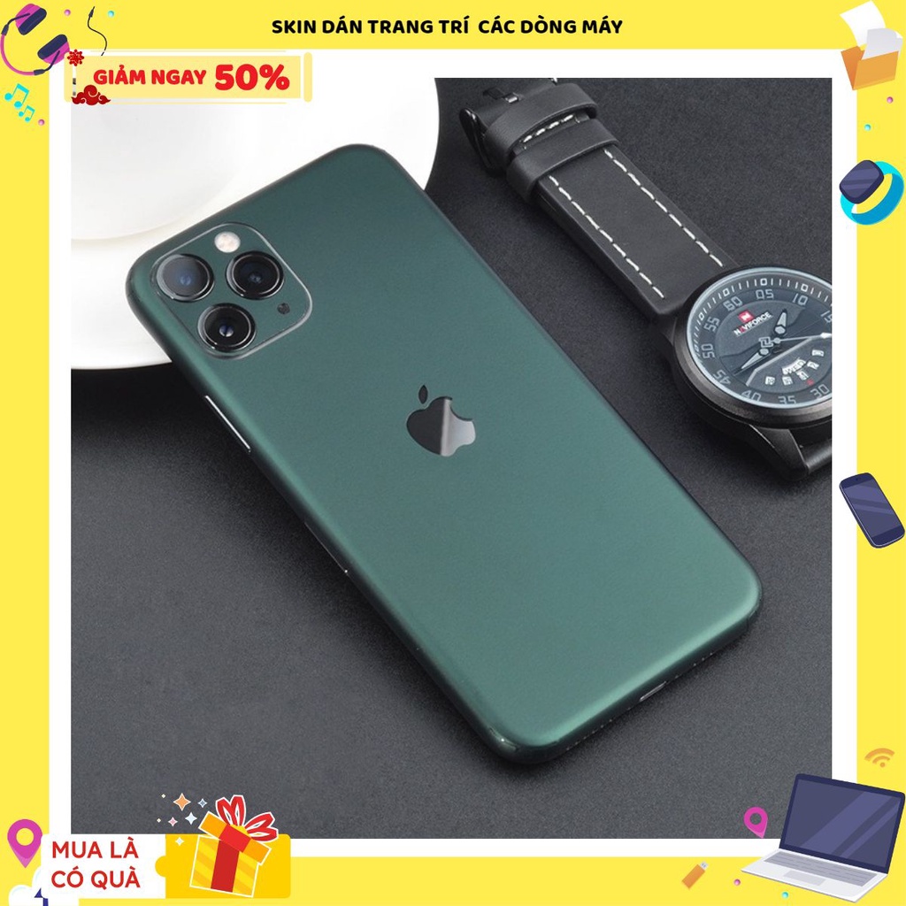 Miếng dán skin iphone 11 ,11 pro, 11pro max, iphone x , xs , xs max , xr xanh rêu - đủ màu