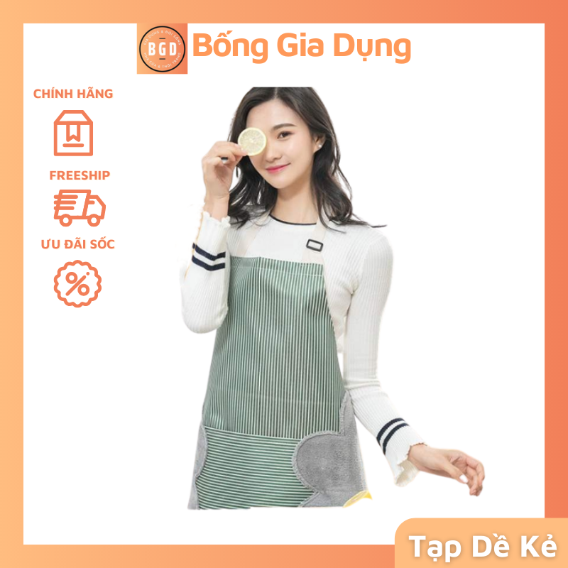 Tạp Dề Kẻ Hoa Có Khăn Lau Tay Bên Hông Tạp Dề Chống Thấm Nước (GIAO MÀU NGẪU NHIÊN)