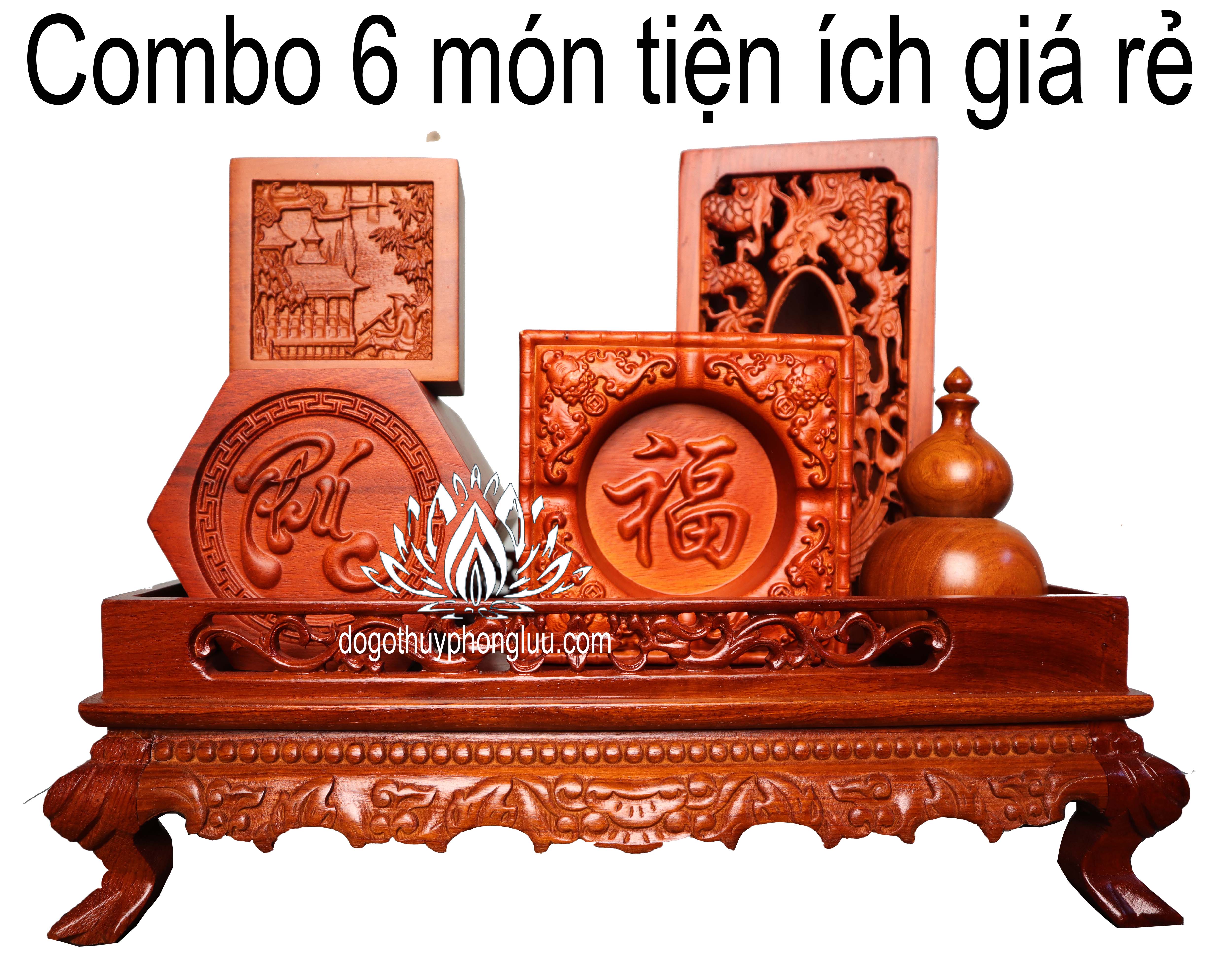 Combo 6 món giá rẻ khay trà rồng,gạt tàn,hộp giấy,hộp đựng chè,ống tăm,hộp đựng nhỏ gỗ hương cao cấp