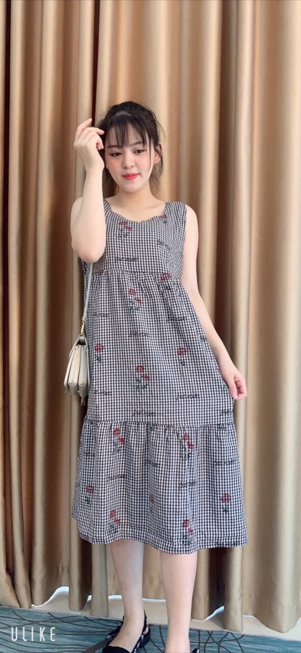 Váy bầu thô hai dây sát nách hoa mới