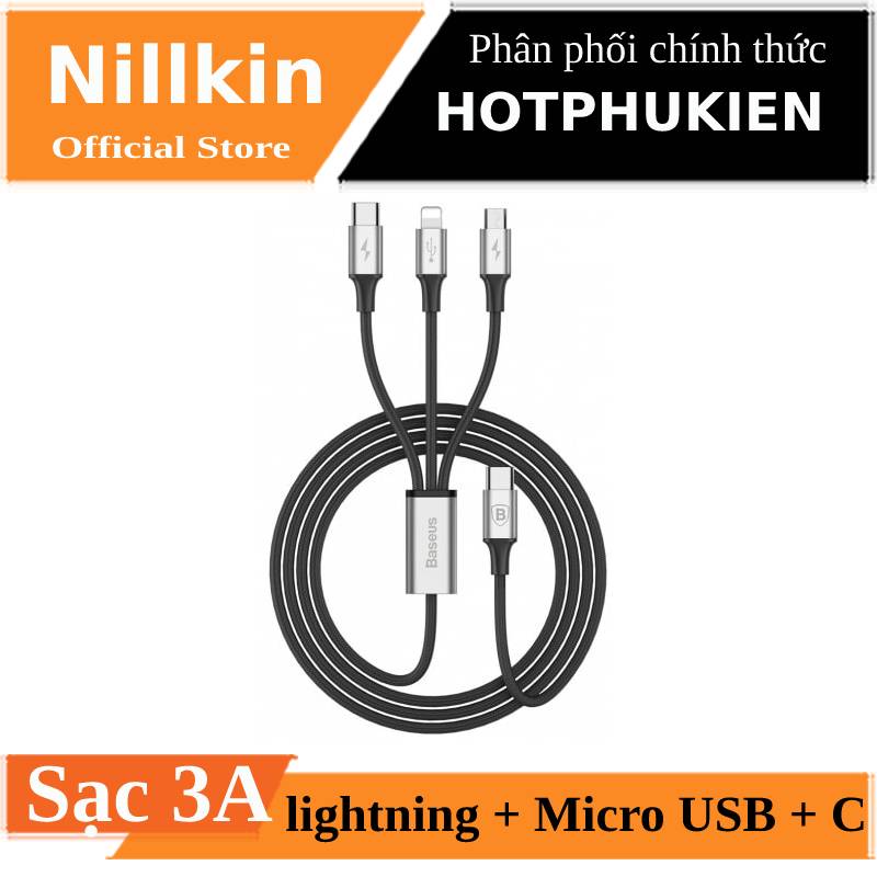 Dây cáp sạc nhanh 3 in 1 usb type-c to lightning / type-c / micro usb hiệu baseus rapid series 3 - phân phối bởi hotpukien