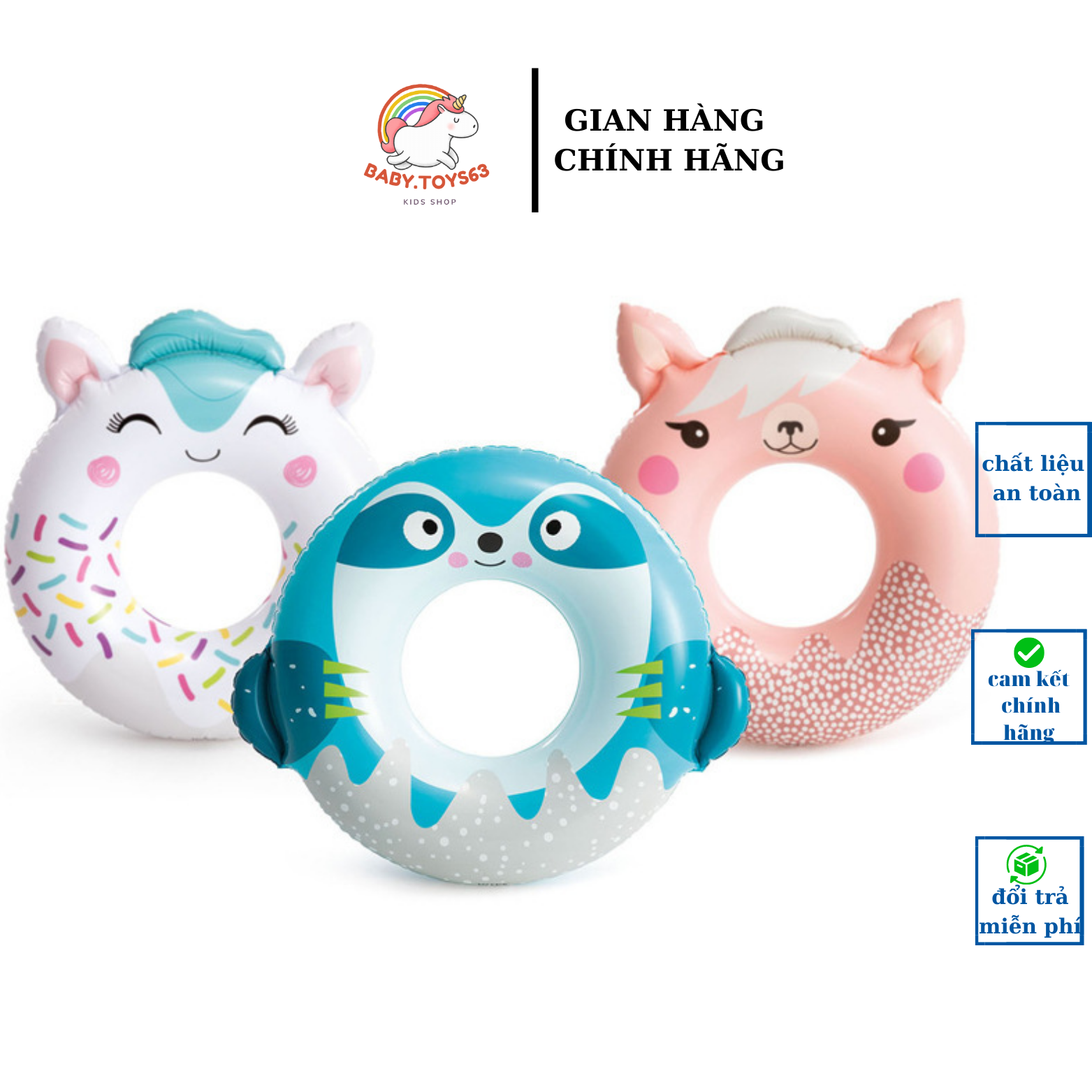 Phao bơi tròn hình thú 59266 đáng yêu cho bé, Giao màu ngẫu nhiên - Hàng chính hãng
