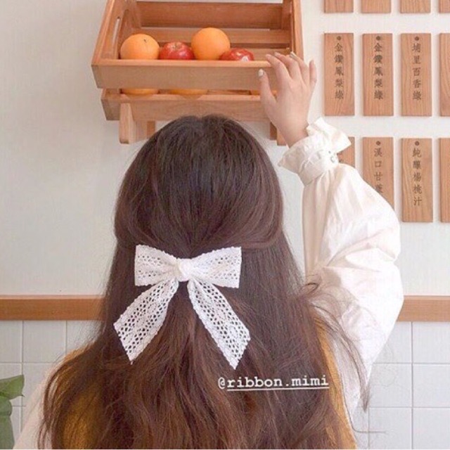Kẹp Tóc Phối Nơ Ren Mỏng Tiểu Thư