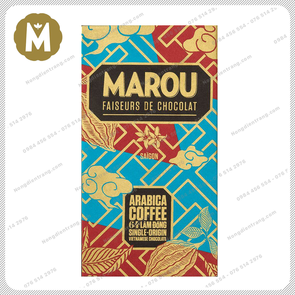 Marou Chocolate Arabica Coffee Lam Dong 64% Socola Đen - Thanh 80g - Socola Marou Arabica Lâm Đồng 64% Cacao - Vị cà phê thơm ngon độc đáo hấp dẫn