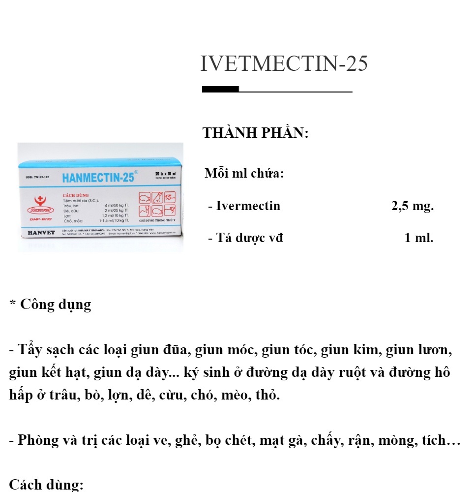 Lọ chích hanmectin ve ghẻ tay giun chó mèo