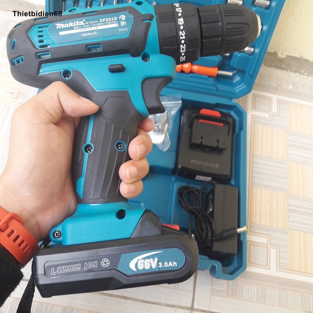 Máy Khoan Pin MAKITA 66V Có Búa Lõi Đồng, Đảo chiều có 2 Pin Bắt Vít, Khoan Sắt, Khoan Tường, Khoan Gỗ, khoan Bê Tông - Mẫu 2019