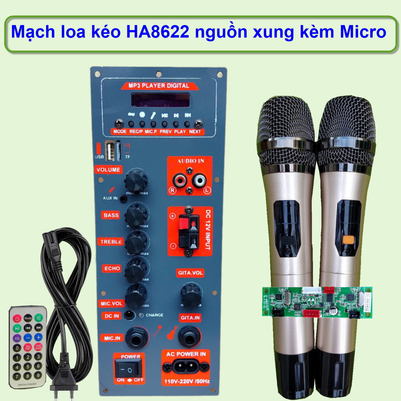 Mạch loa kéo HA8622 nguồn xung kèm micro