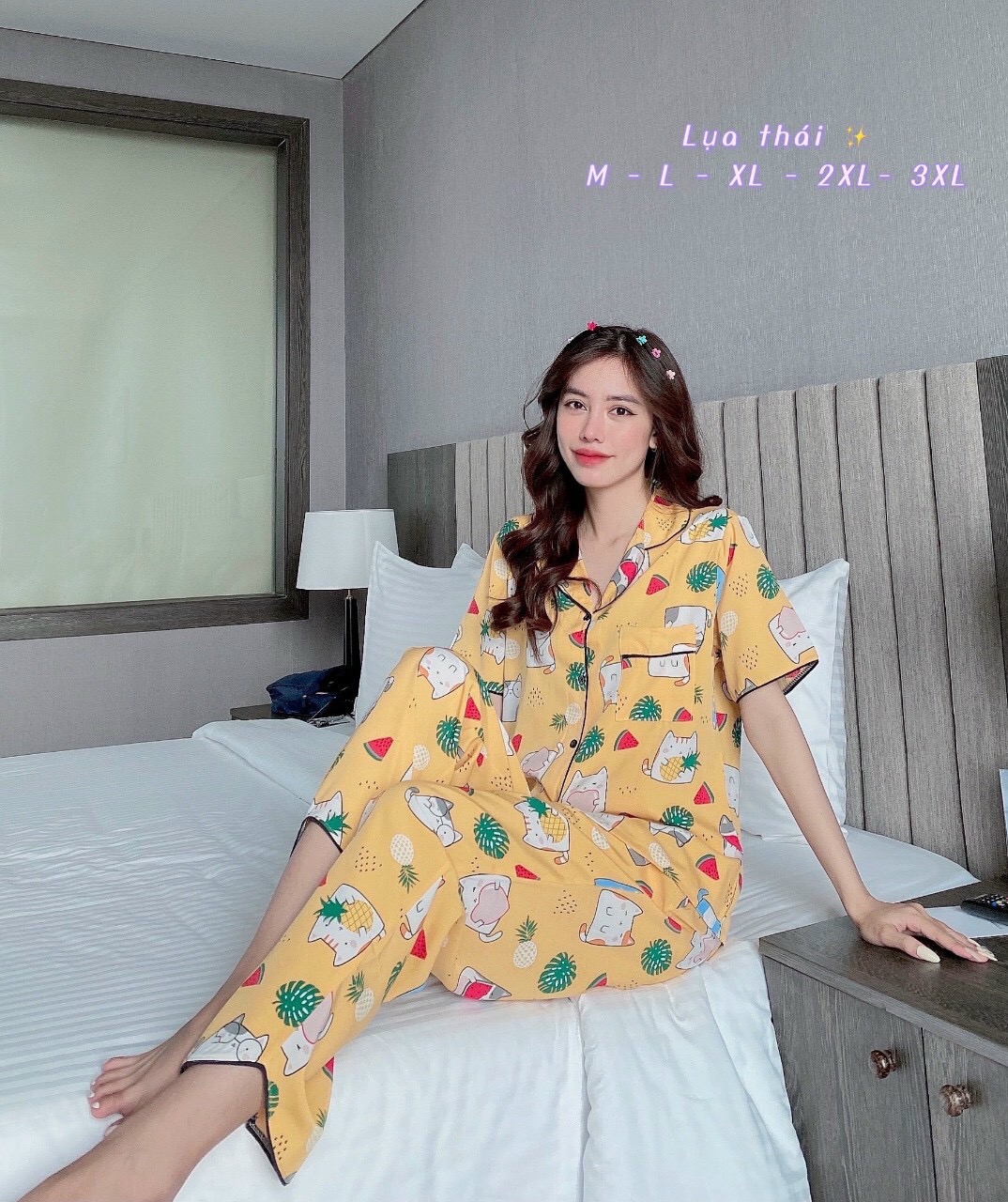 BỘ ĐỒ BỘ PIJAMA LỤA THÁI IN HOẠ TIẾT - M-L ( 45-58 KG)