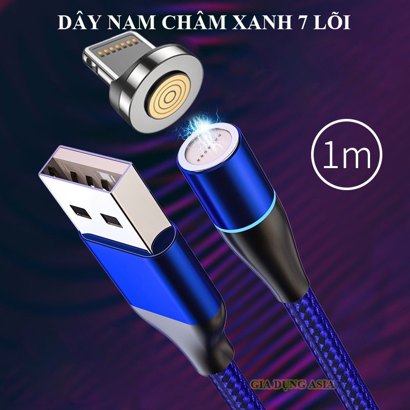 Cáp sạc nhanh nam châm 3 đầu xoay 360 độ có led cao cấp