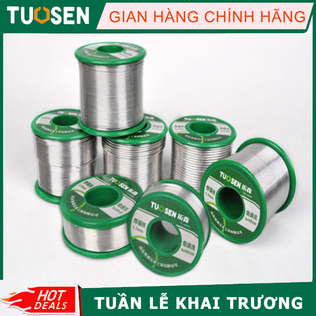 Thiếc hàn Tuosen, Cuộn dây hàn thiếc đủ kích thước: 0.8mm; 1.0mm; 1.2mm, 1.5mm; 2.0mm với trọng lượng 0.12kg và 0,5kg - ít khói và an toàn khi sử dụng trong thời gia dài -TUOSEN
