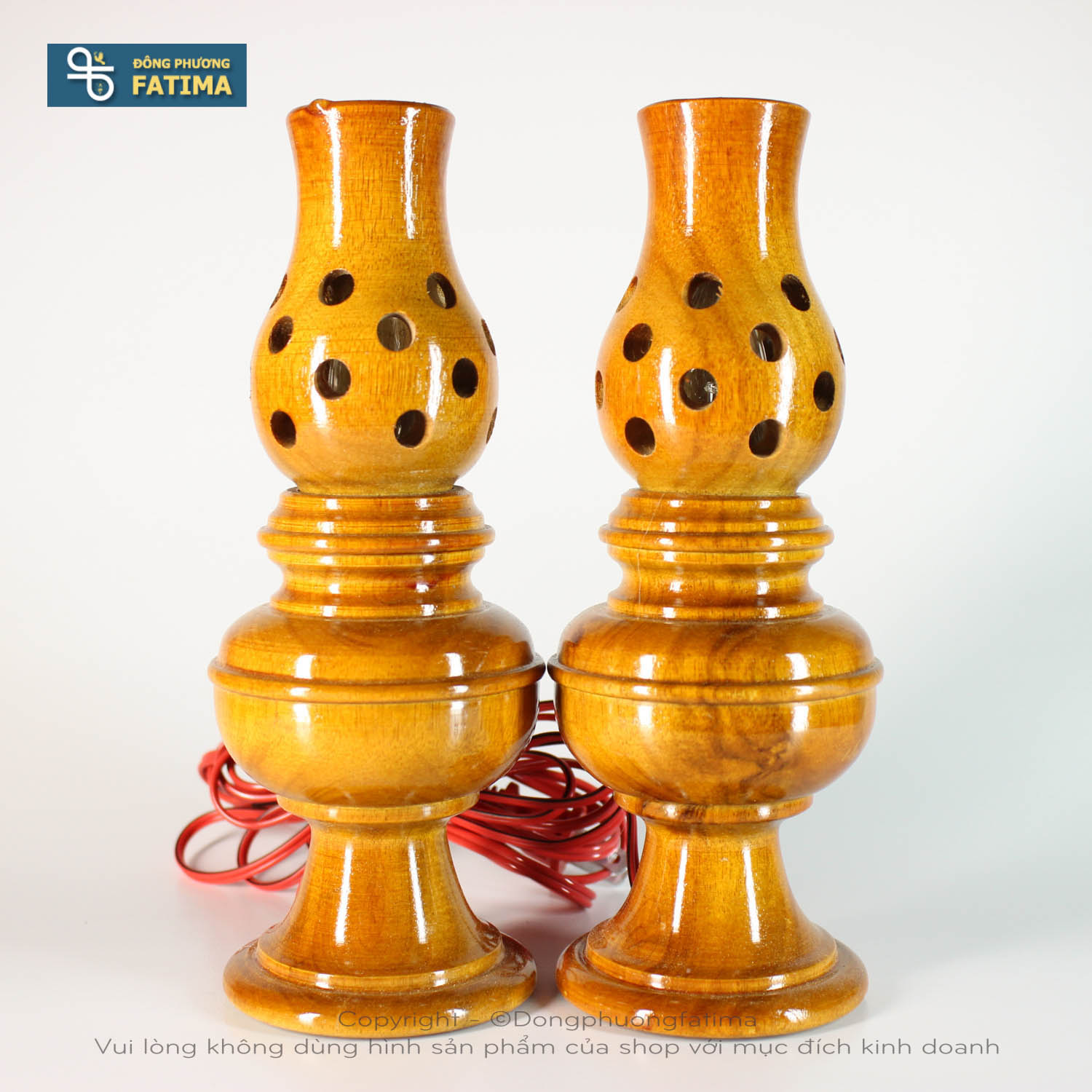 Đèn Bàn Thờ2 Cây Đèn Gỗ Bàn Thờ 19cm ( (Màu Nâu Đỏ)