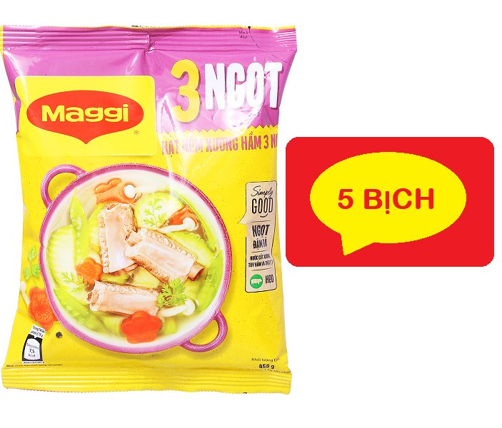 Combo 5 bịch hạt nêm maggi xương hầm 3 ngọt heo 450g / hạt nêm xương hầm 3 ngọt maggi heo 450g
