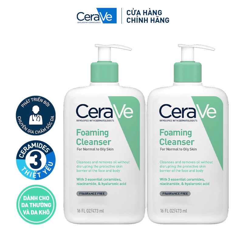 Bộ đôi sữa rửa mặt CeraVe dành cho da dầu Foaming Cleanser 473ml