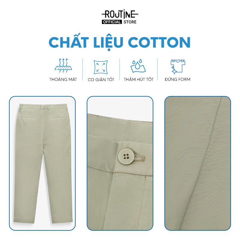 Quần Kaki Nam Cotton Trơn Form Slim Crop - Routine 10S23PCA101C