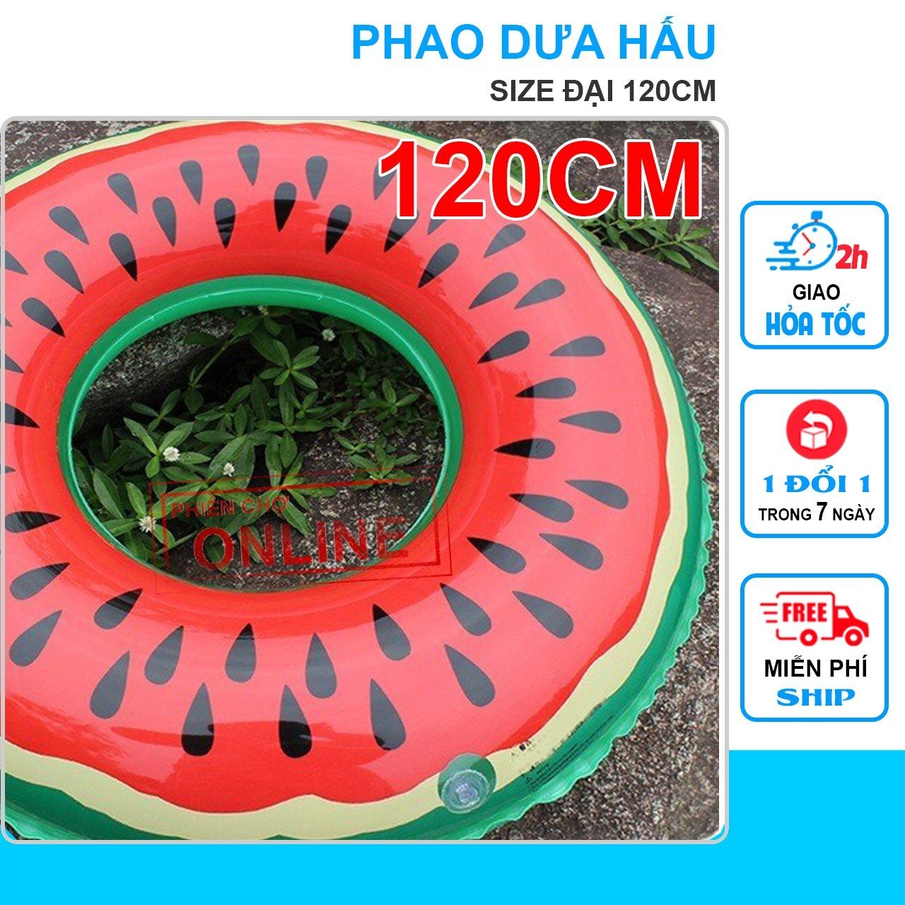 Phao bơi dưa hấu, phao tròn người lớn 120cm