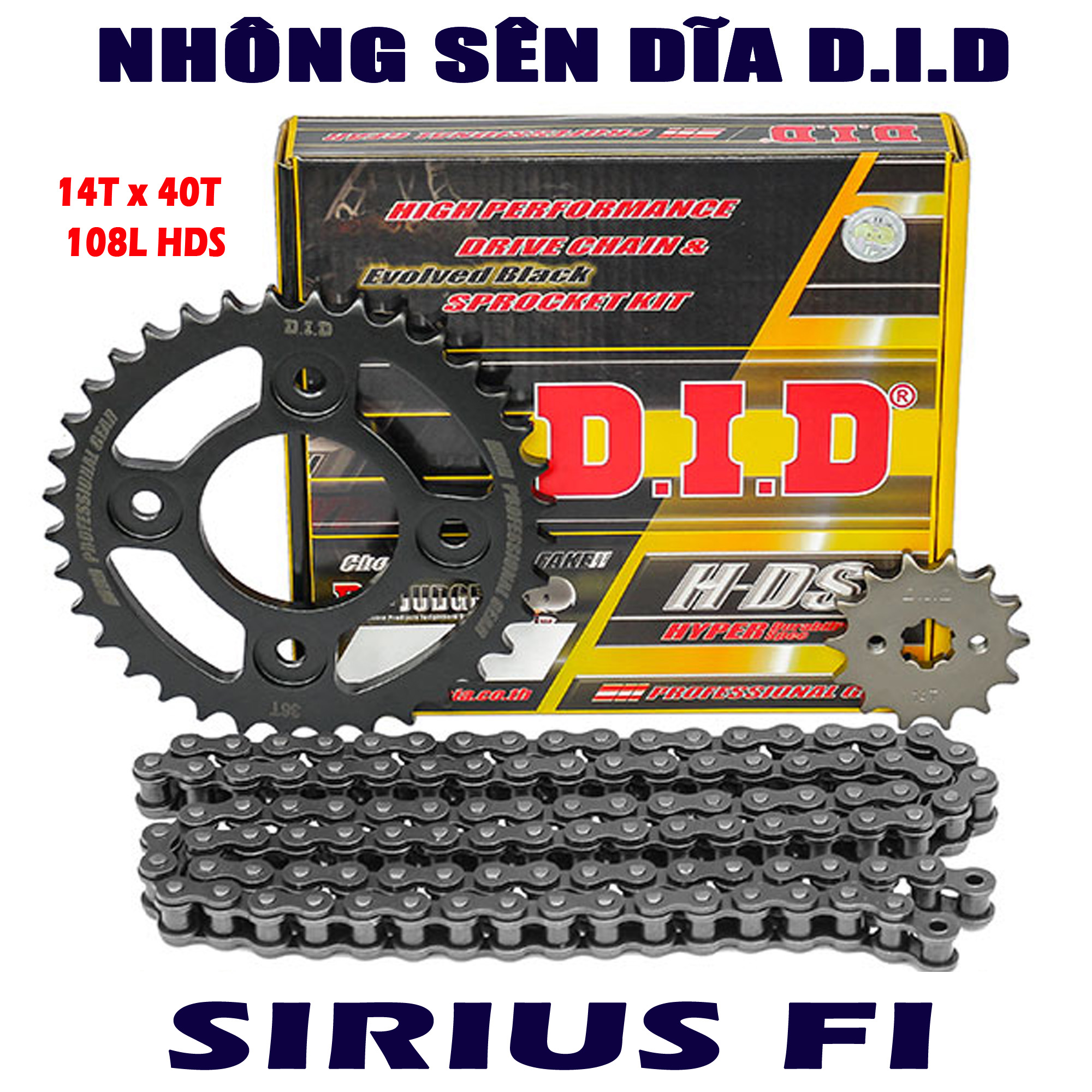 Nhông sên dĩa Sirius FI - Sên đen 10ly DID HDS - Thái Lan