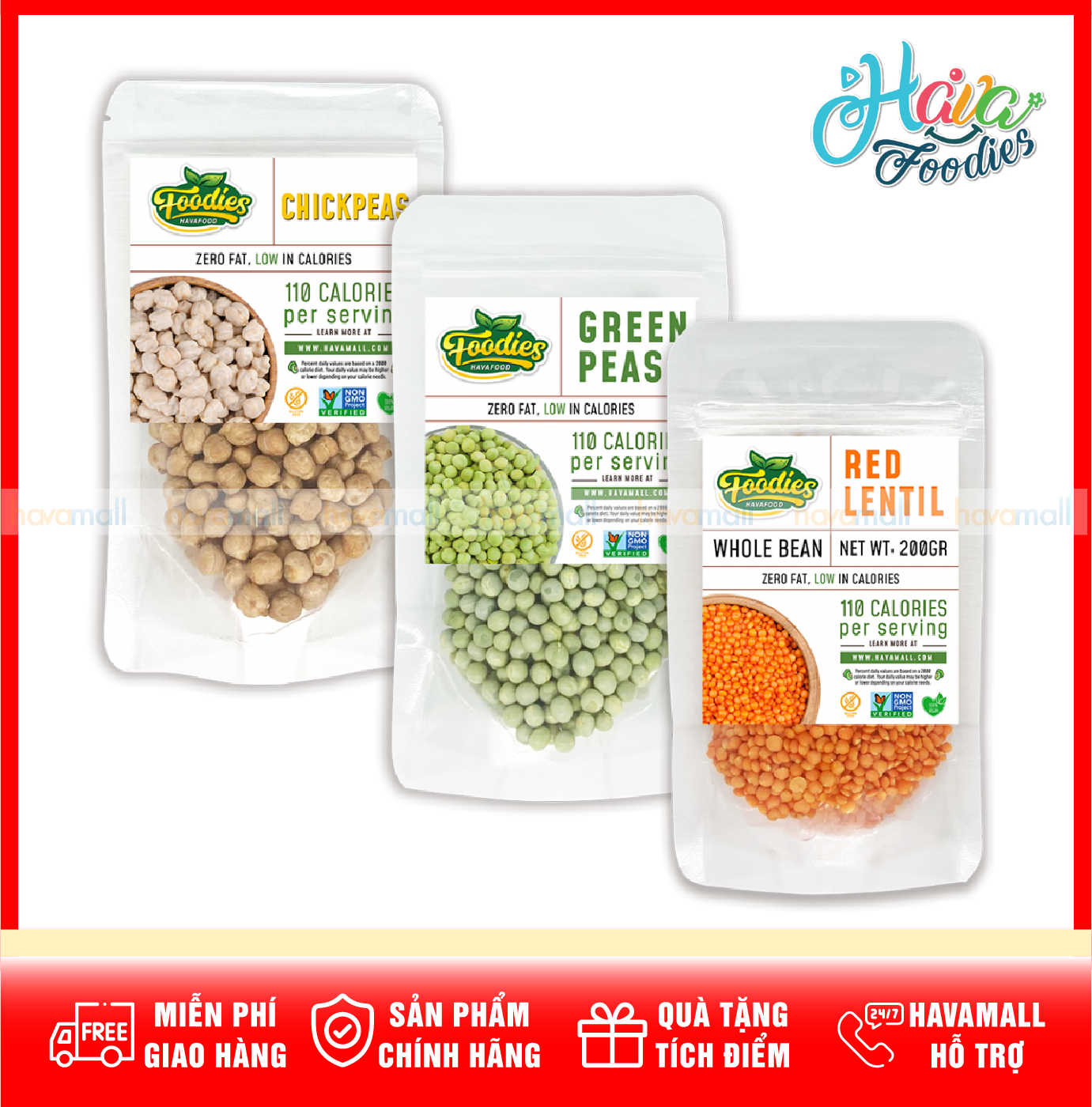 [HOÀN TIỀN MAX 10%][ HÀNG CÔNG TY NHẬP KHẨU ] Combo Đậu Gà, Hà Lan Xanh, Lăng Đỏ Havafood (250g)