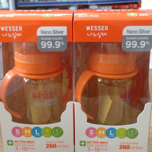 Bình sữa wesser Nano Silver 260ml cổ rộng
