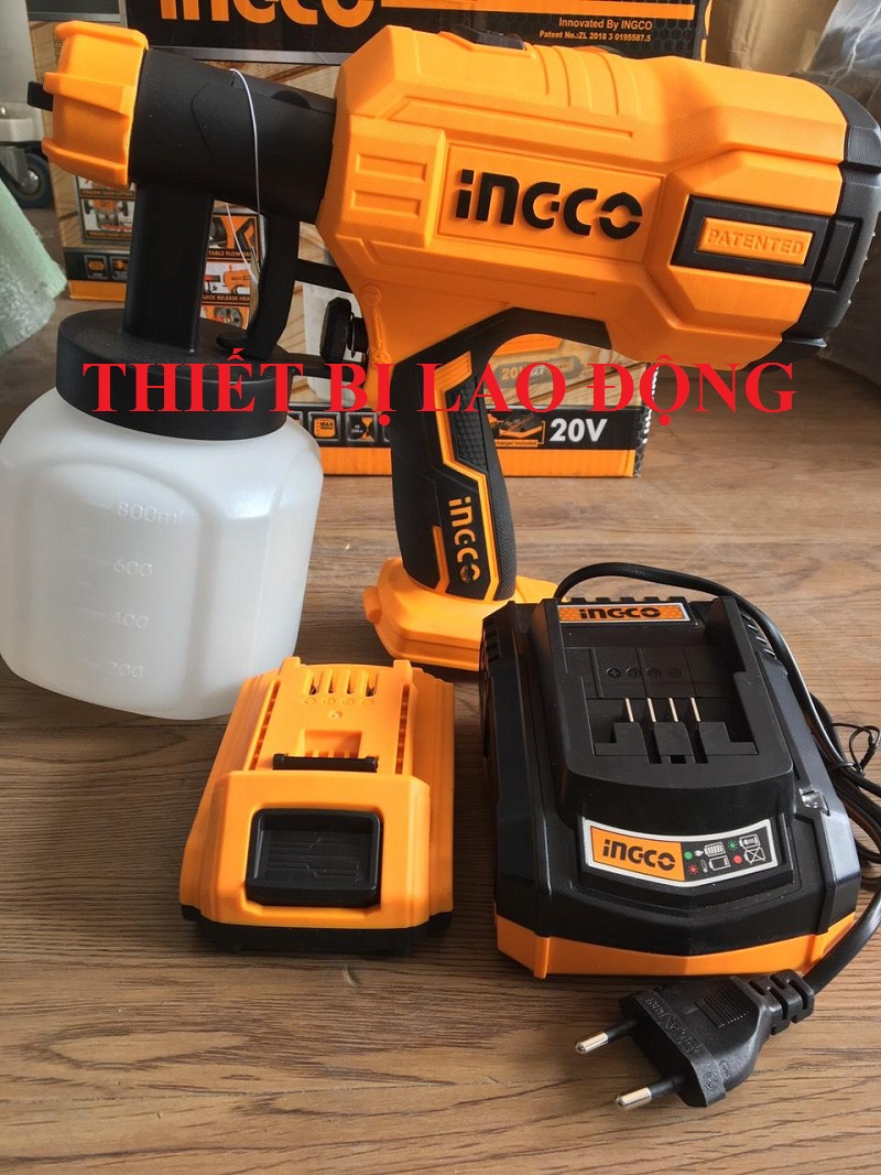 20V Dụng cụ phun sơn dùng pin INGCO CSGLI2001-1PIN1SAC ( kèm 1 pin Lithium FBLI2001 và 1 sạc FCLI2001)