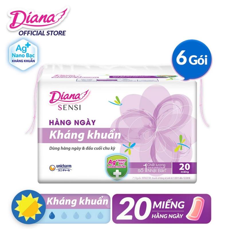 Bộ 6 gói Băng vệ sinh Diana hàng ngày Sensi kháng khuẩn gói 20 miếng cao cấp