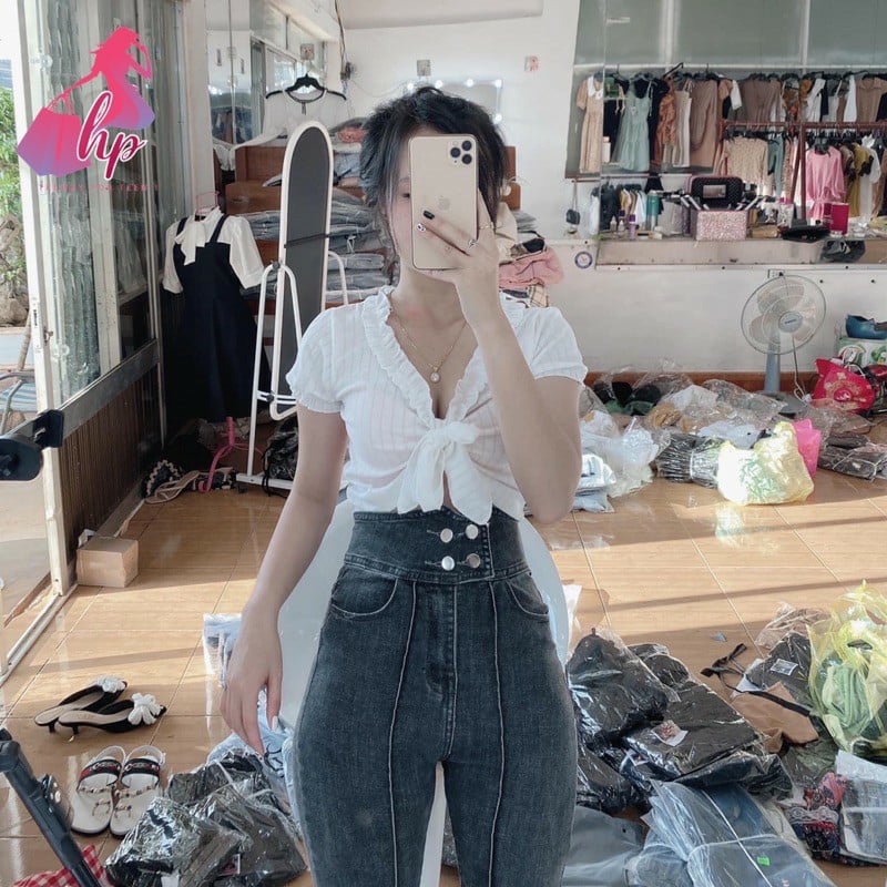 [HCM]Áo thun gân croptop thắt nơ mới thời trang nữ -A41