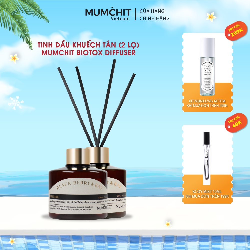 Tinh Dầu Khuếch Tán (2 Lọ x 200ml) MUMCHIT Biotox Diffuser 400ml (Chai Nhựa)