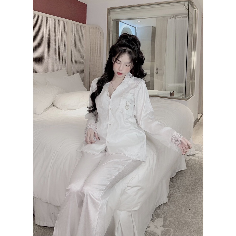 Đồ Ngủ, Đồ Bộ Nữ Tay Dài VS Đính Đá Lụa Xước - Pyjama Nữ Freesize