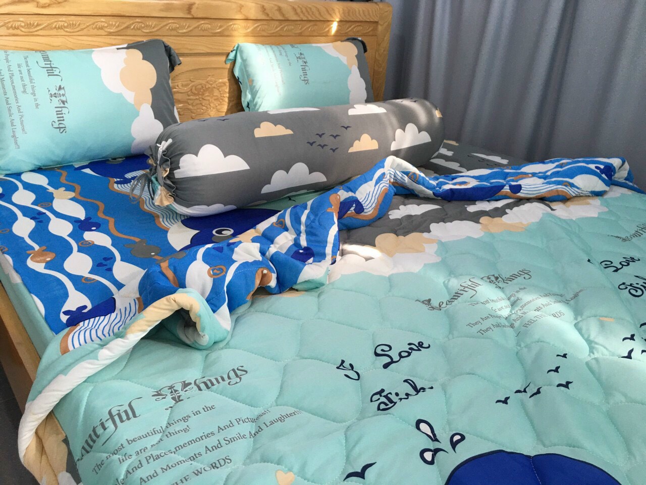 Bộ Drap thun Hàn Quốc loại 1 có mền 5 món ( 1 drap + 1 chăn chần bông + 3 áo gối) đủ size