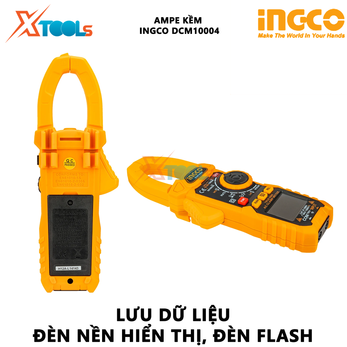 Đồng hồ kẹp AC/DC INGCO DCM10004 | ampe kìm Kỹ thuật số 6000 đếm, lưu dữ liệu,  đồng hồ vạn năng đo điện áp, điện trở, tần số