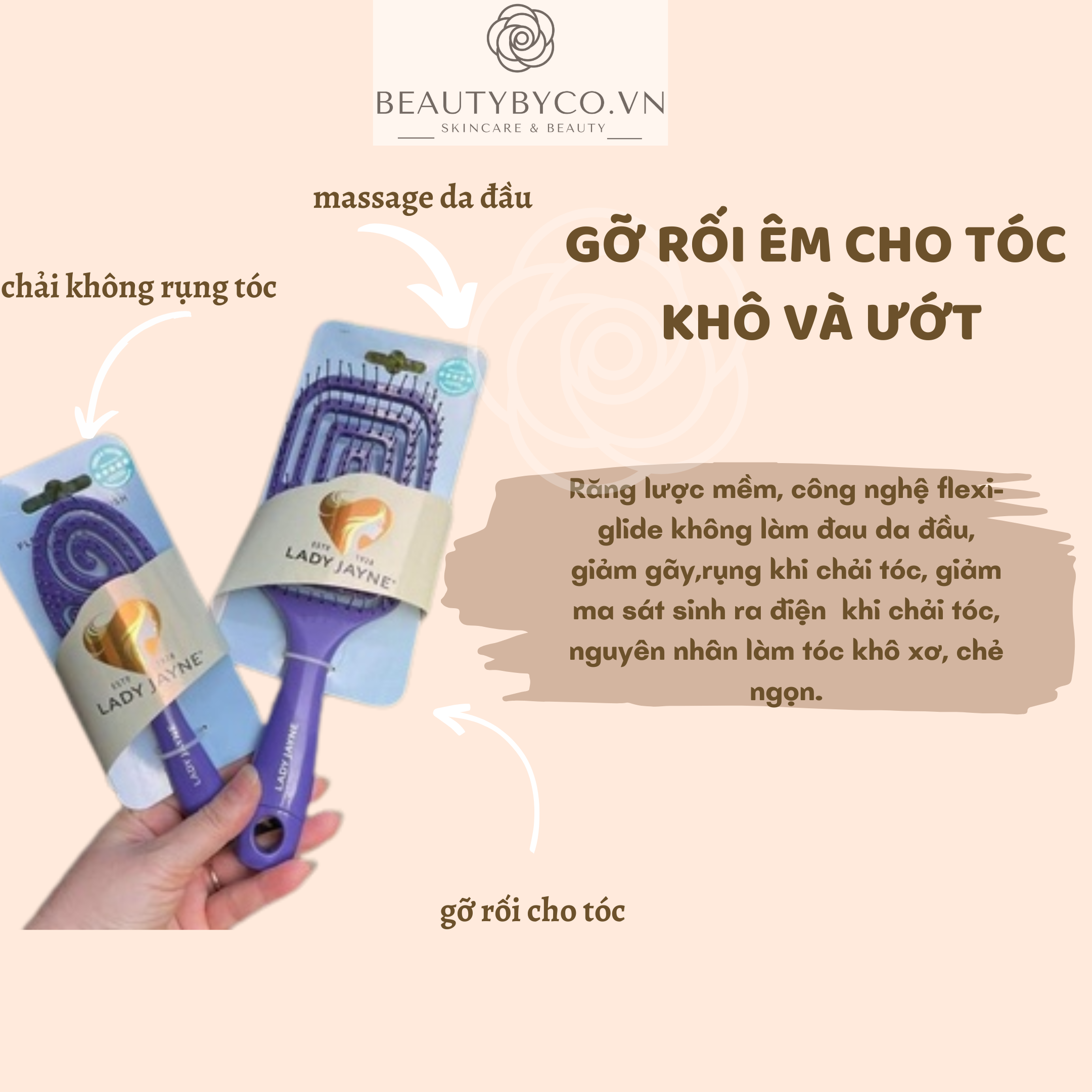 Lược gỡ rối tóc giảm rụng tóc LADY JAYNE - Beautybyco