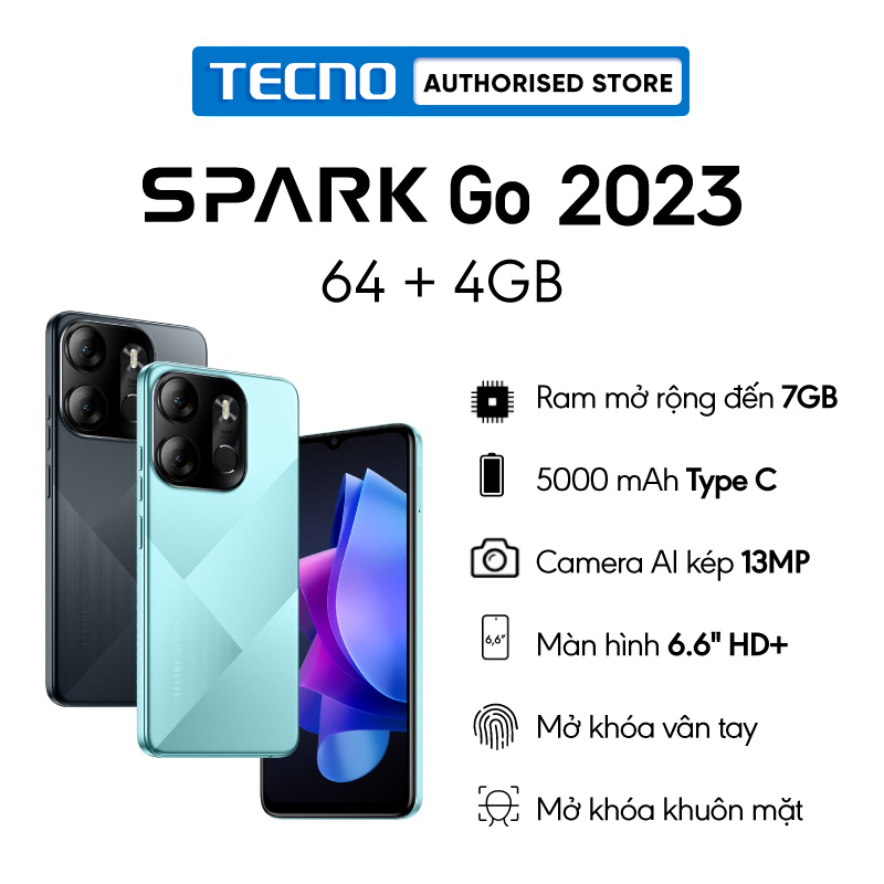 Điện thoại Tecno SPARK GO 2023 4GB/64GB - Helio A22 | 5000 mAh | 6,6" HD+| Cảm ứng vân tay