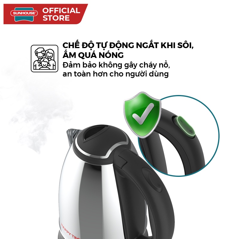 Ấm siêu tốc Inox 1.5L Happy Time HTD1055