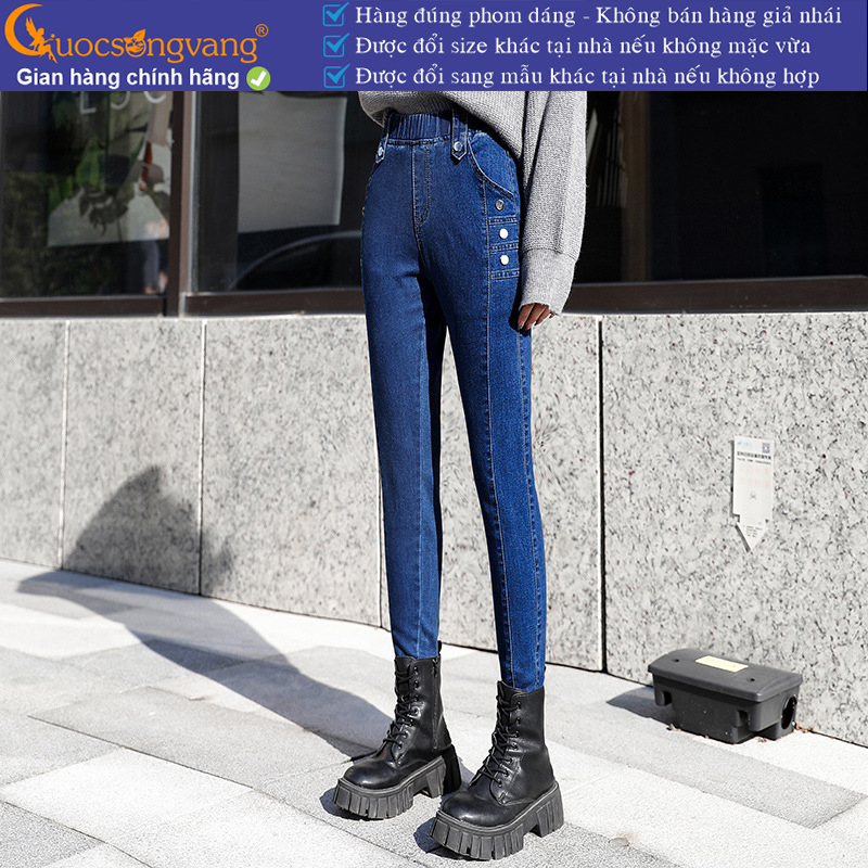 Quần jean lưng cao nữ co giãn quần jean lưng thun gốc cotton GLQ162