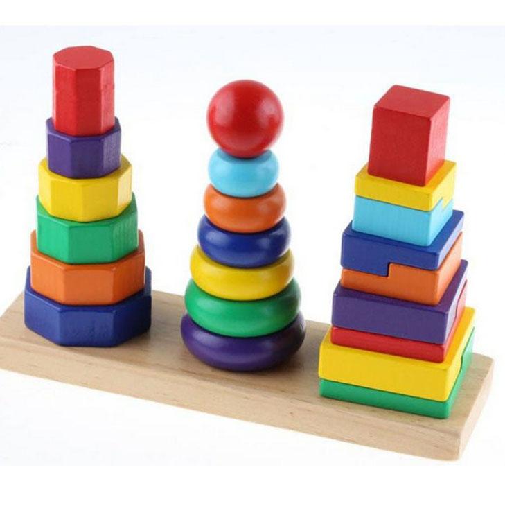 Đồ chơi tháp xếp chồng gỗ 3 cọc Montessori (size bé)