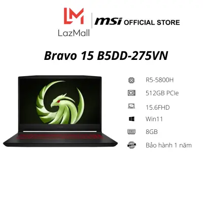 Laptop MSI Gaming Bravo 15 B5DD-275VN (R7-5800H/8GB/512GB PCIE/VGA 4GB RX5500M/15.6 FHD 60Hz/WIN11/Black) - Hàng Chính Hãng - Bảo hành 1 năm