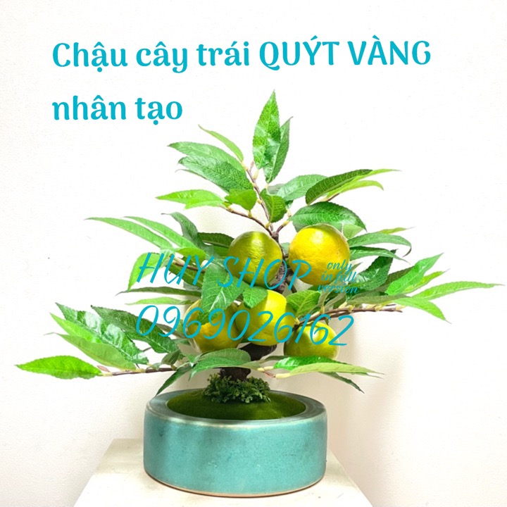Chậu cây trái quýt vàng nhân tạo trang trí nhà cửa