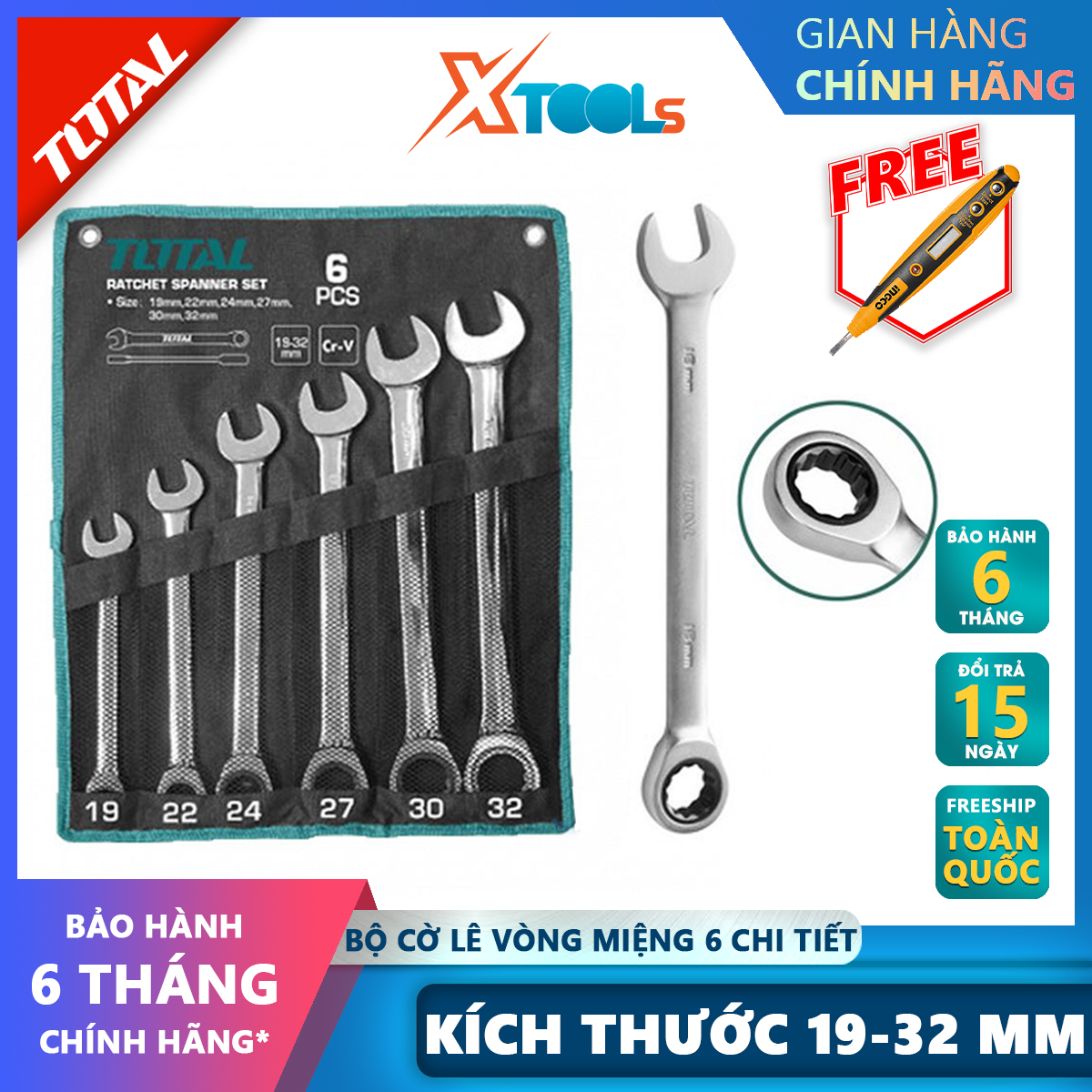 Total tht102rk061 6 pcs socket wrench set | 19-32mm 2 way socket wrench