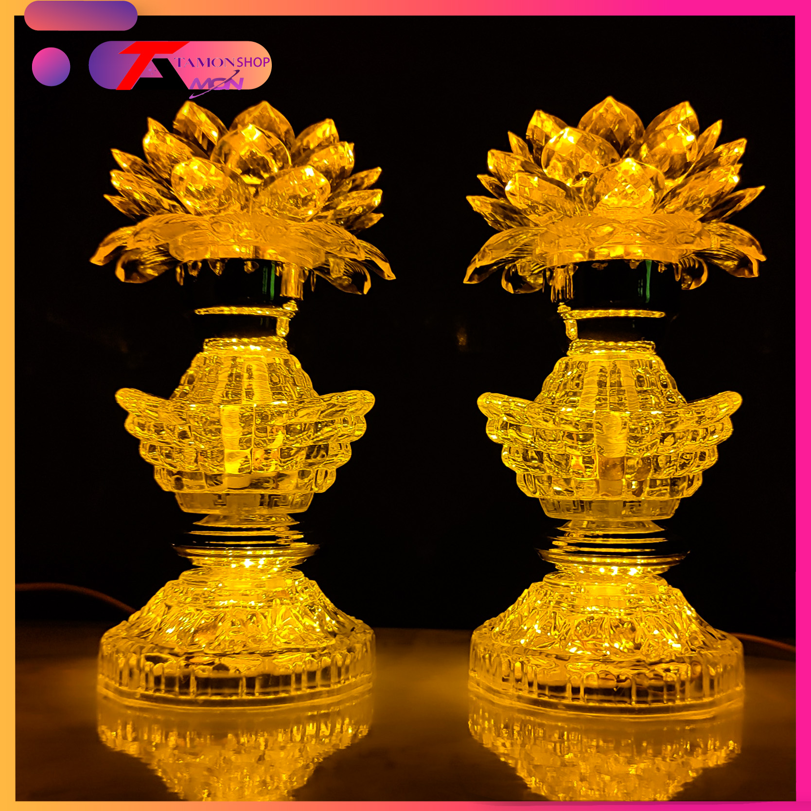 Pair of gold ingot lotus flower lamp Buddha statue Lotus church lotus lamp