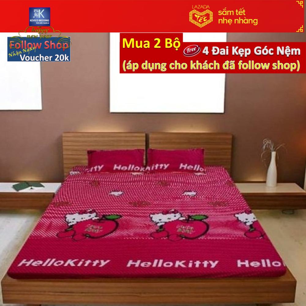 (FreeShip MAX) Bộ ga giường hello kitty (táo hồng)