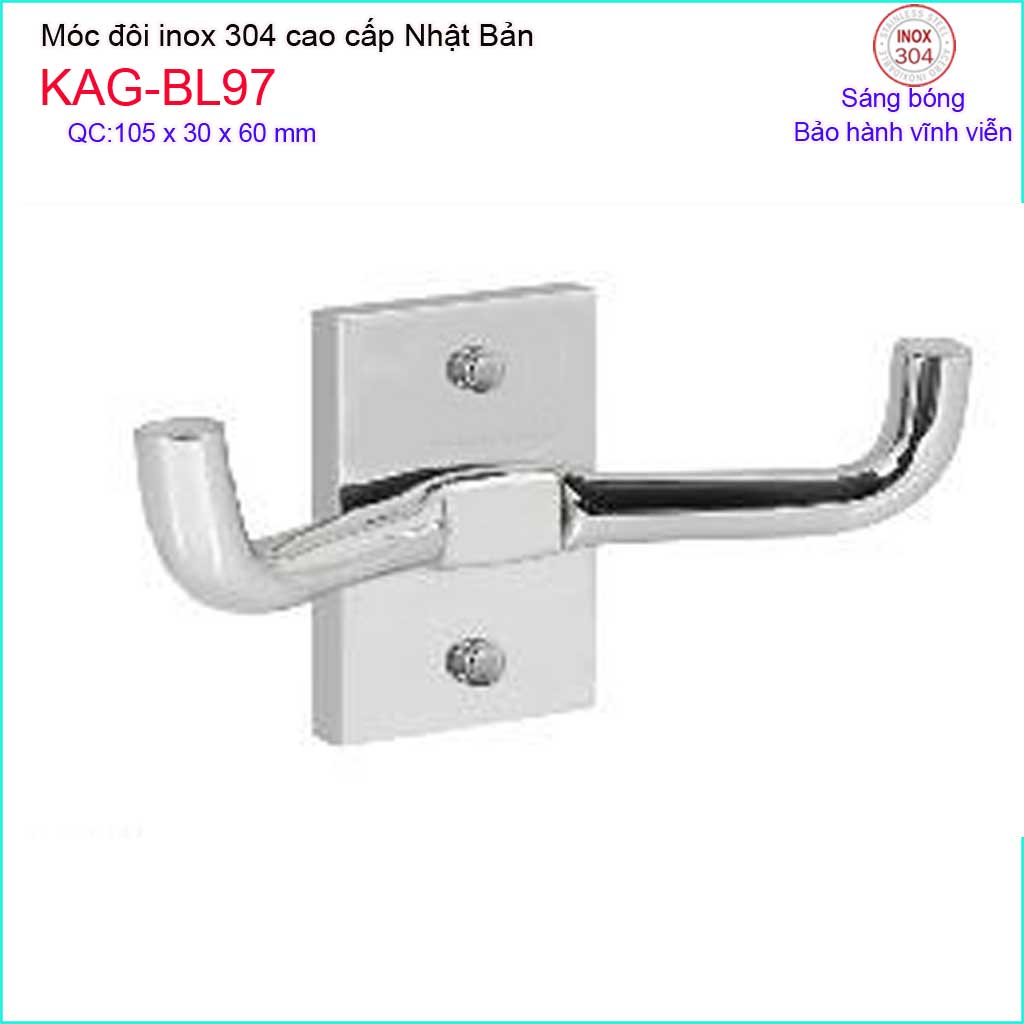 [HCM]Móc khăn 2 Inox Kace KAG-BL97, móc đôi SUS304 Nhật Bản móc treo đồ đế đúc dập khuôn sáng bóng sang trong siêu bền